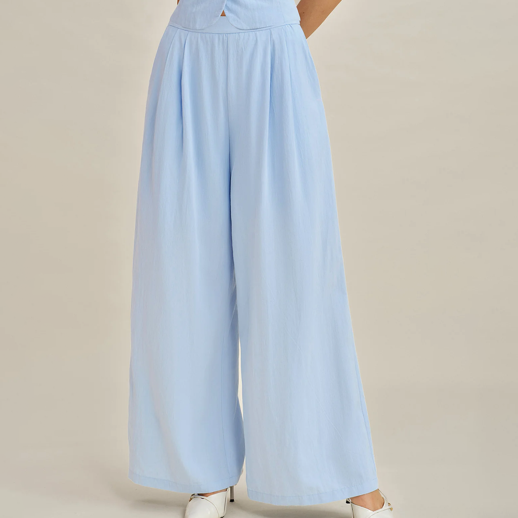 Solid Wide‑Leg Straight‑Cut Office Trousers With Side Pockets