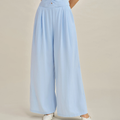 Solid Wide‑Leg Straight‑Cut Office Trousers With Side Pockets