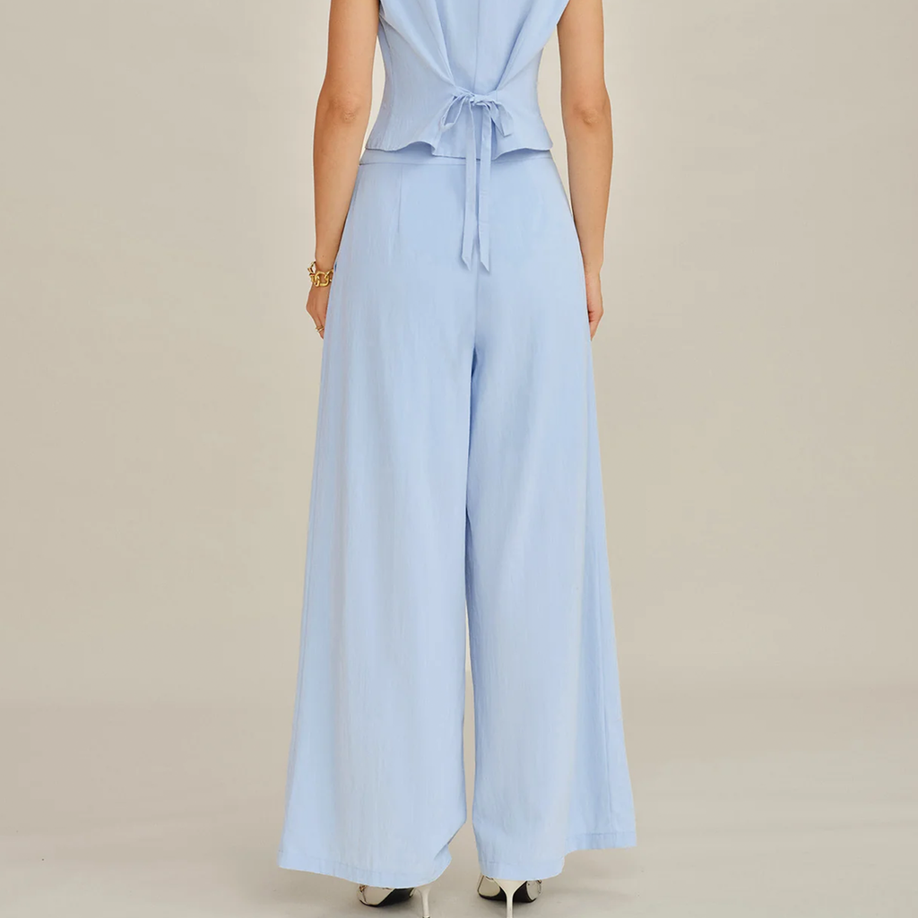 Solid Wide‑Leg Straight‑Cut Office Trousers With Side Pockets