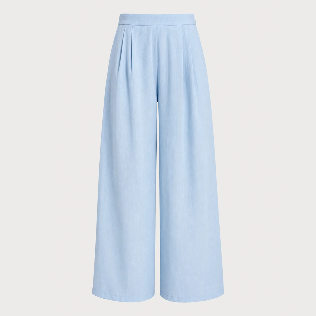 Solid Wide‑Leg Straight‑Cut Office Trousers With Side Pockets