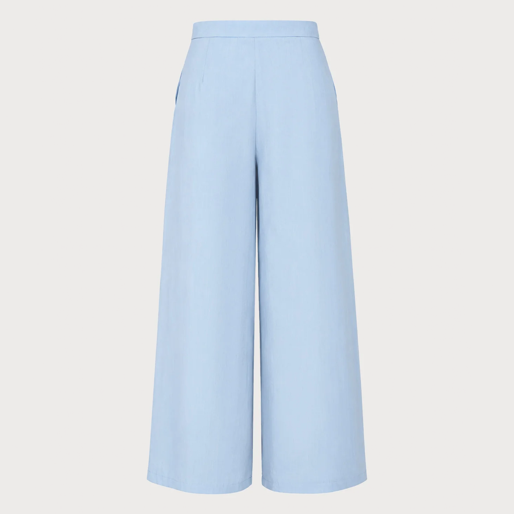 Solid Wide‑Leg Straight‑Cut Office Trousers With Side Pockets