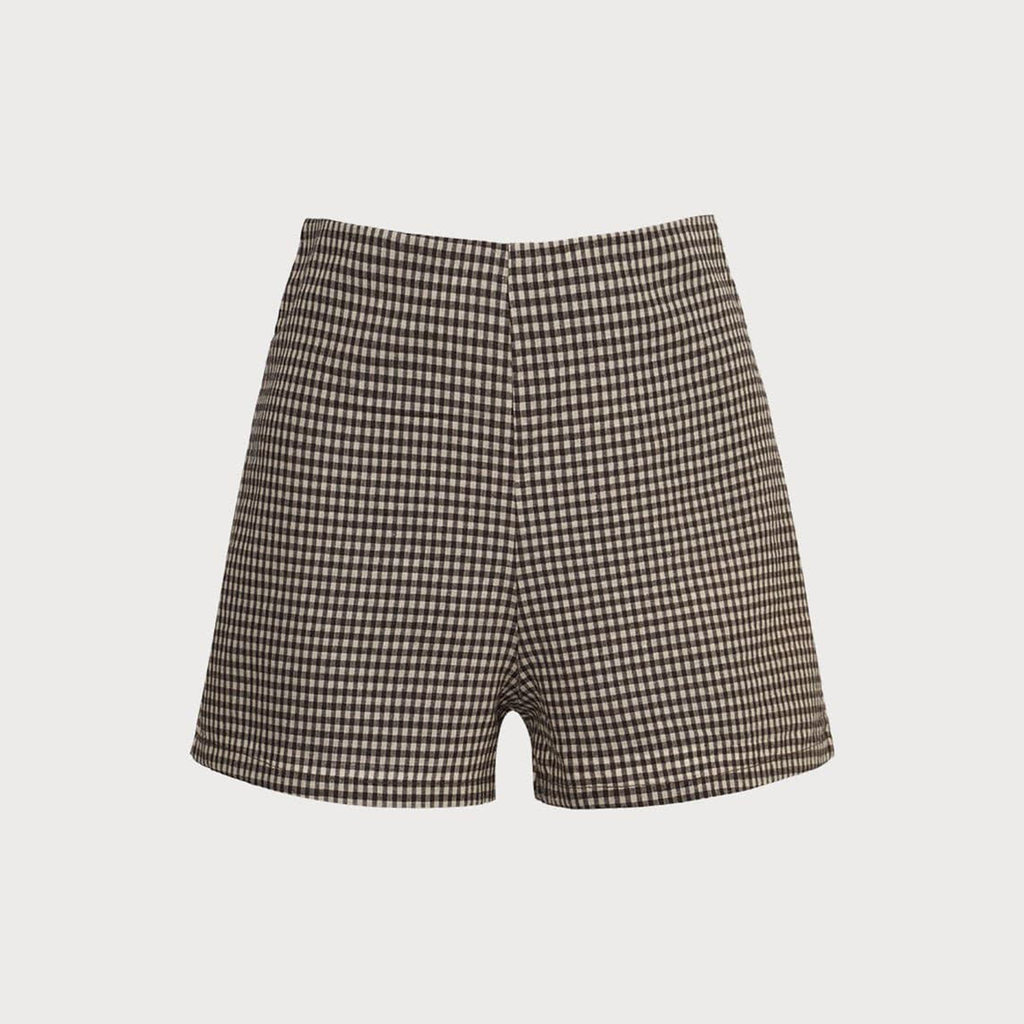 High‑Waisted Gingham Plaid Casual Shorts With Zipper Closure
