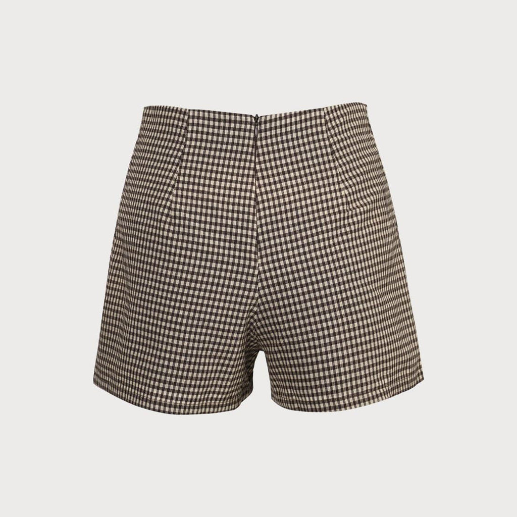 High‑Waisted Gingham Plaid Casual Shorts With Zipper Closure